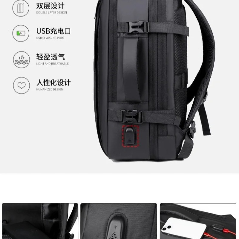 fashion large-capacity Men's backpack laptop bag with expandable capacity Business backpack for outdoor travel men shoulder bag - Image 3
