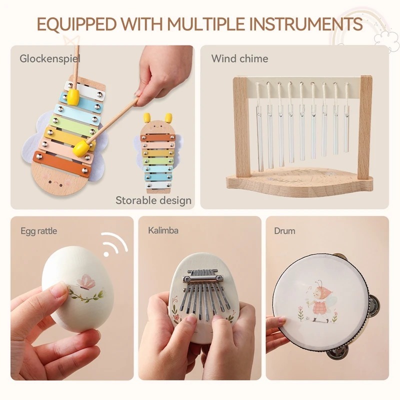 Montessori Kids Musical Toys Wooden Educational Instruments Baby Percussion Instruments Music Station Newborn Birthday Gift - Image 2