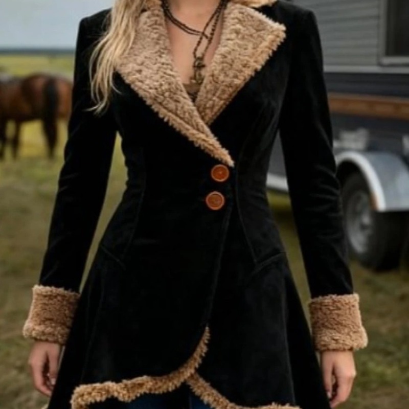 Women's Suede Fur Collar Coat Western Plush Autumn And Winter Fashionable Warm Coat Outdoor Windproof Slim Fit Windbreaker