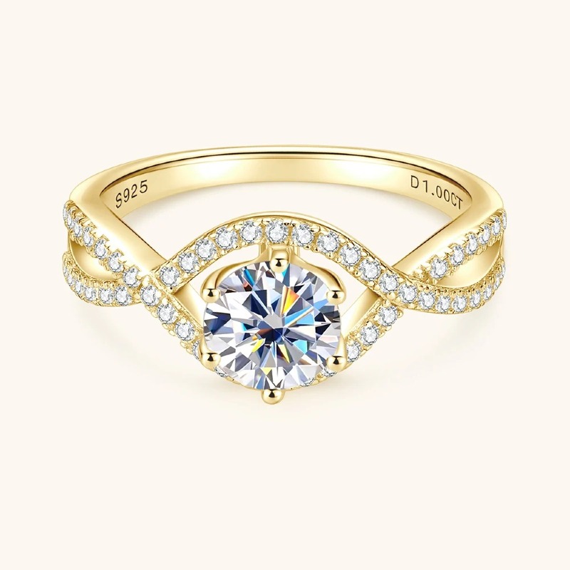 Sweetrain 1CT Moissanite Rings GRA Certified Diamond Band S925 Silver 18k Plated Engagement Wedding Ring for Women Brithday Gift - Image 2