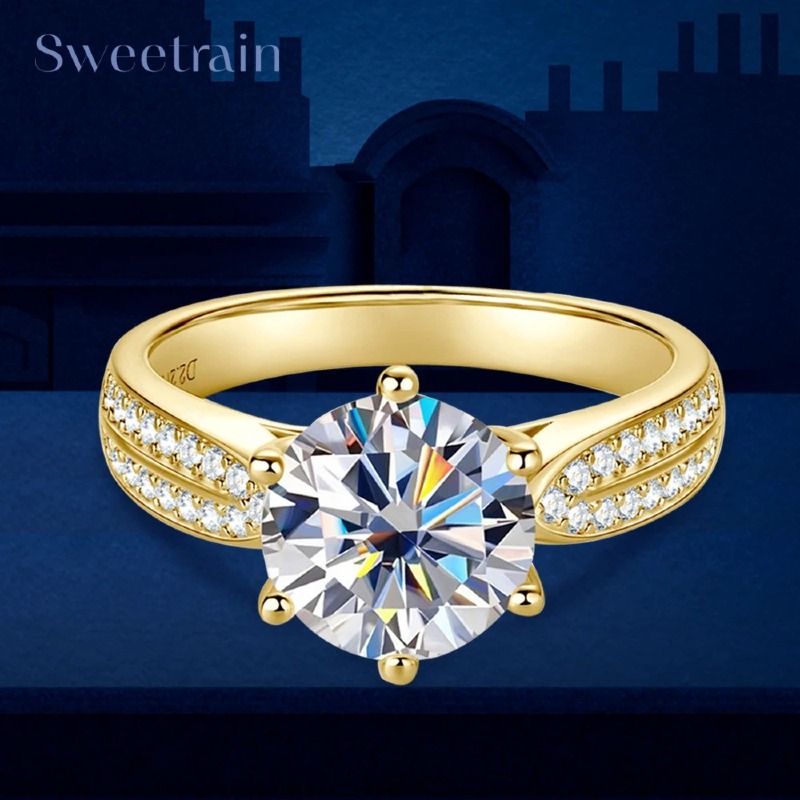 Sweetrain 1CT-3CT All Moissanite Ring Women Wedding Lab Diamond Band S925 Sterling Silver Engagement Finger Rings GRA Certified