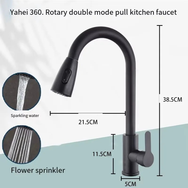 Kitchen Faucets Brushed Nickel Pull Out Kitchen Sink Water Tap Deck Mounted Mixer Stream Sprayer Head Hot Cold Taps Sliver - Image 3