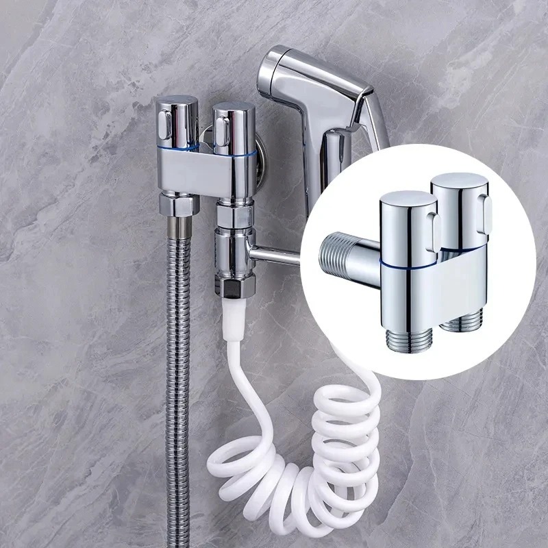 Zinc Alloy Angle Valve Wall Mount Toilet Bidet Sprayer Set One In Two Out Water Cleaning Sprayer for Bathroom Toilet Accessories - Image 5