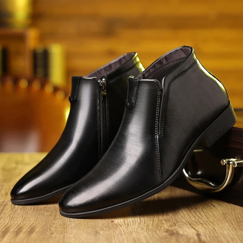 Retro Men Ankle Boots Luxury High-top Men Leather Shoes High Quality Non-Slip Motorcycle Boots Fashion Zipper Men Boots Big Size - Image 2